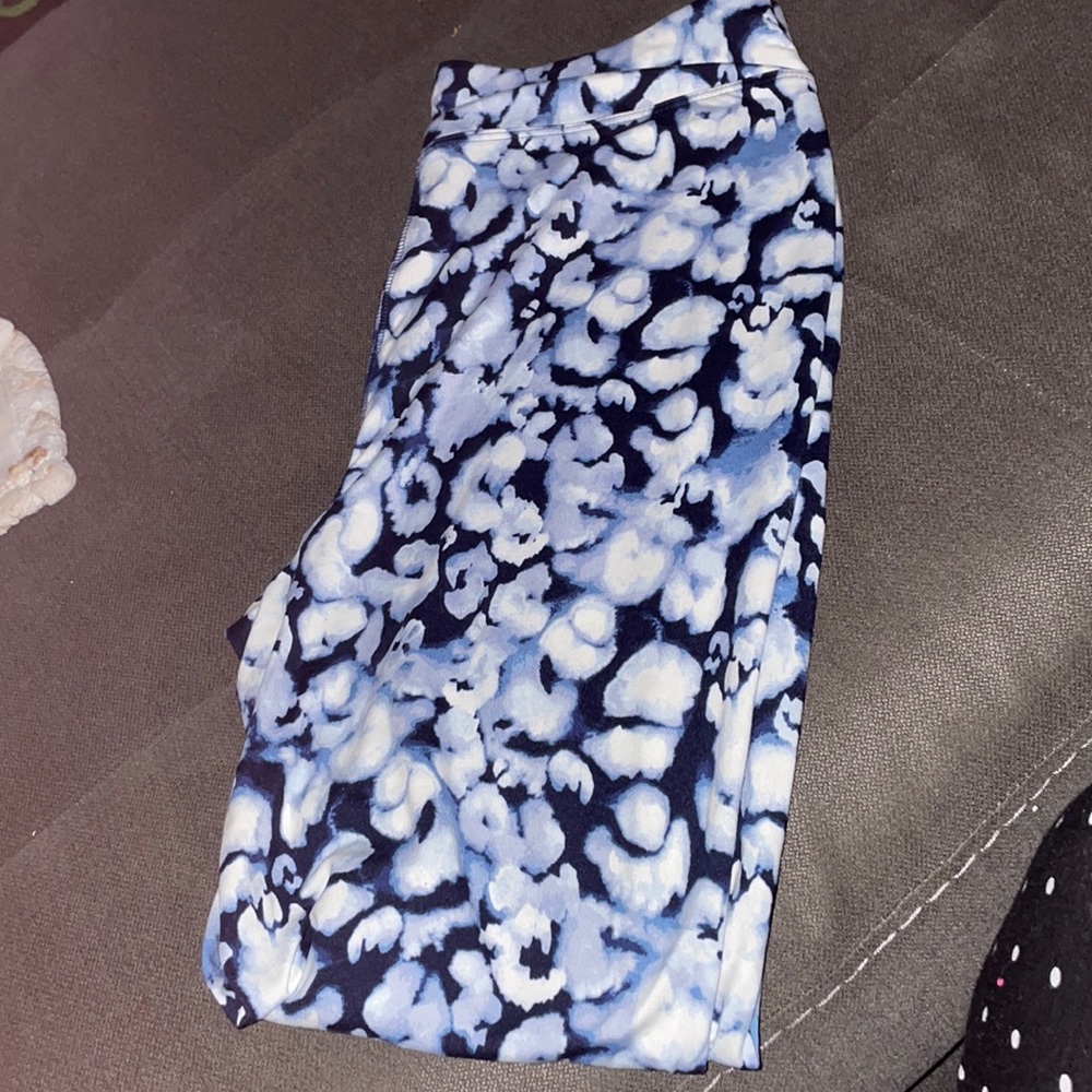 Leggings blue and white print buttery soft leggings large